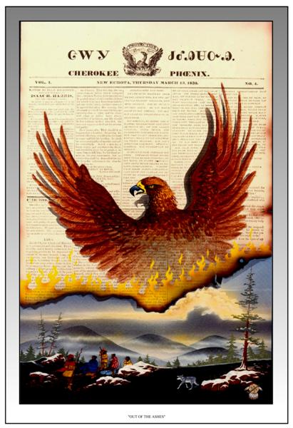 The Phoenix rises from the ashes  to start another long life; like the Cherokee Nation that arose from the ashes of the Trail of Tears, to rebuild a new and great nation in Indian Territory.